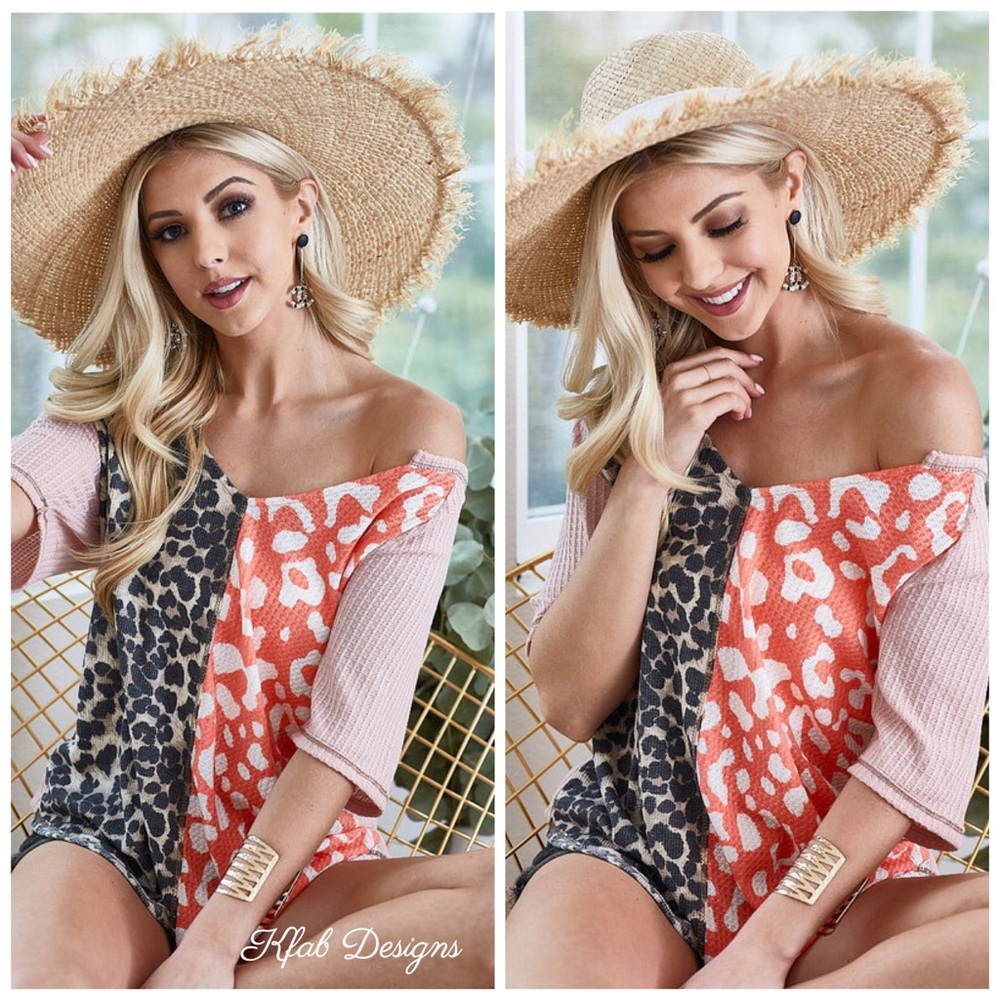 LAST 1! Knit Animal Print Block/Stitch Detail Top! - Picture 4 of 12